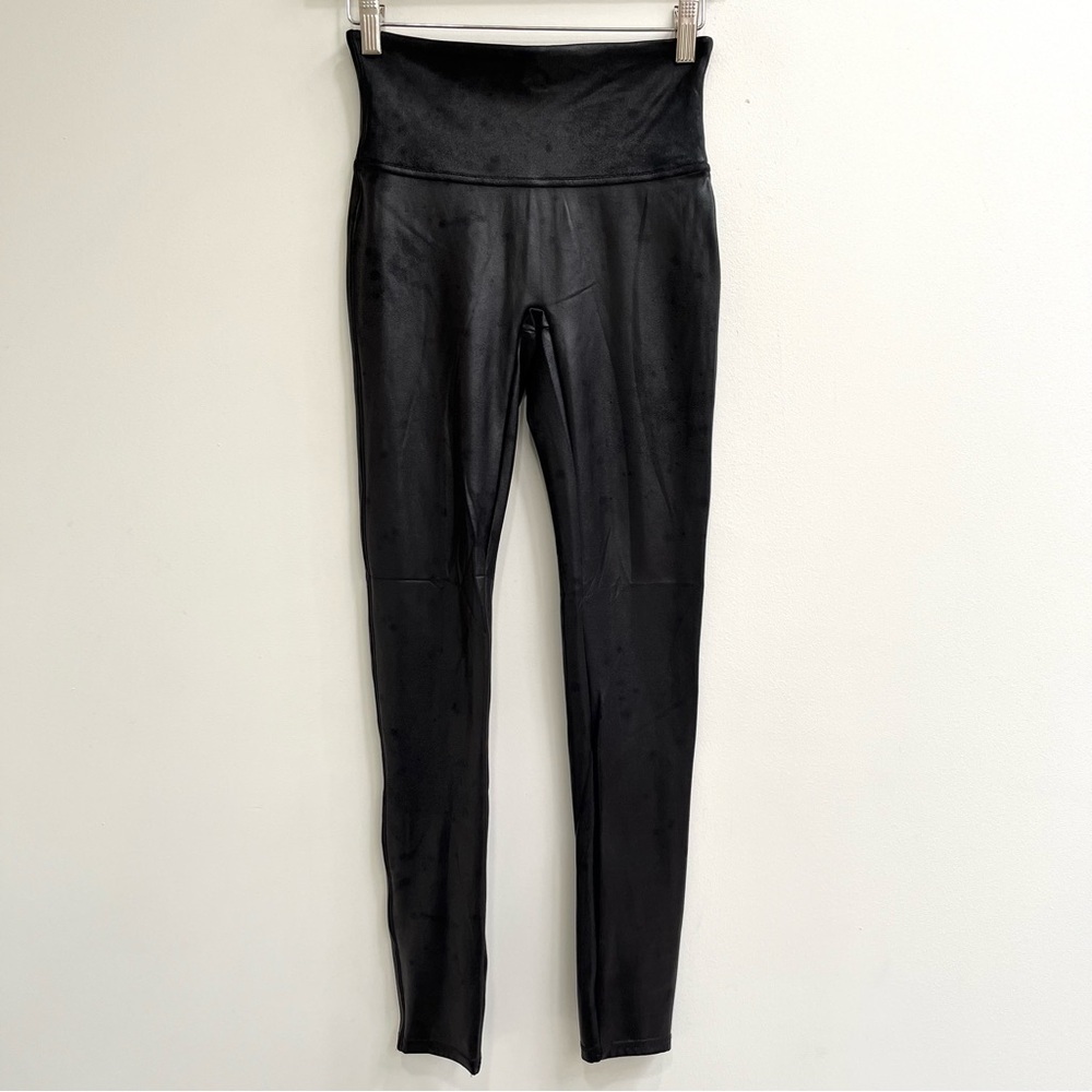Spanx Faux Leather Black Leggings High Rise Shapewear Compression Size Small